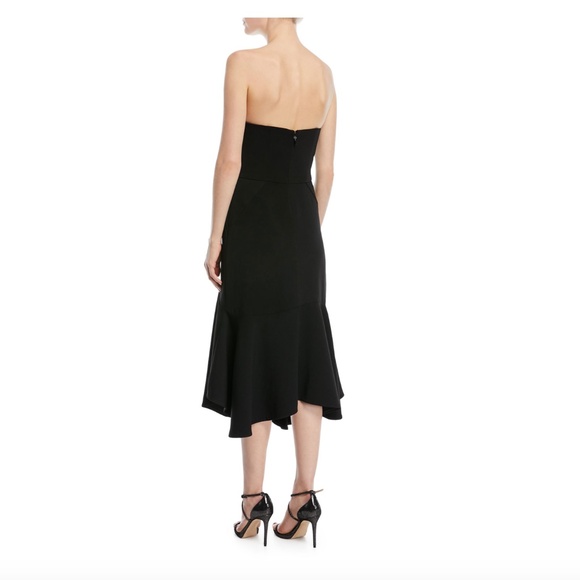 NWT - HALSTON Black Strapless Crepe Midi Flounce Dress - 0 - Picture 6 of 15